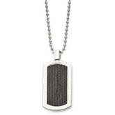 Chisel Stainless Steel Polished with Black IP-Plated Cable Dog Tag on a 24 inch Ball Chain Necklace